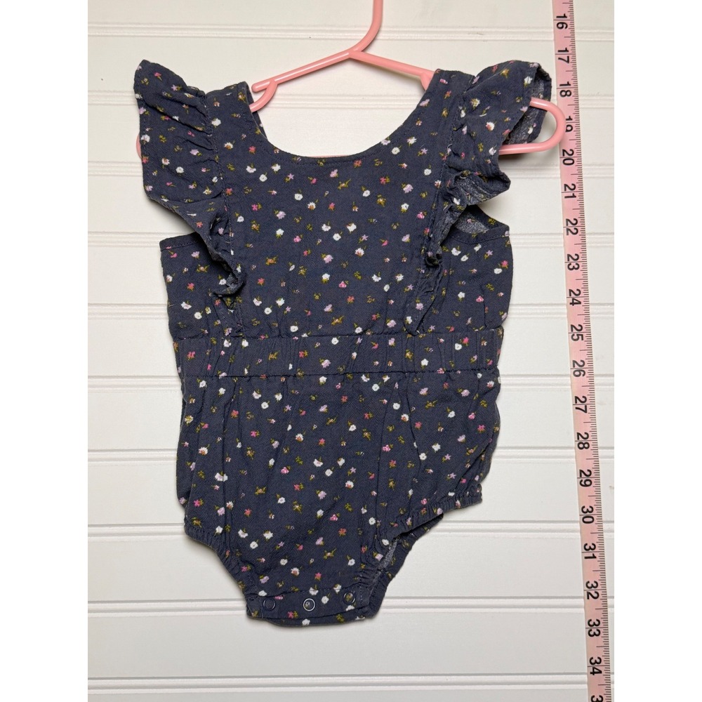 Cat & Jack Baby Girl Floral Romper 3-6M Gray Ruffle Bow Back Bodysuit